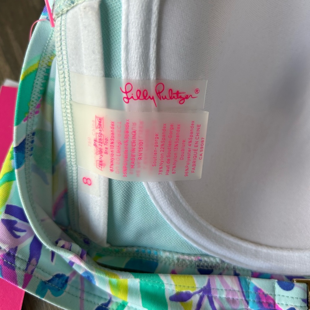 NWT Lilly Pulitzer Bikini Swim Leven Bandeau Top Blue Oasis Swim Shady Size 8 - Picture 8 of 11